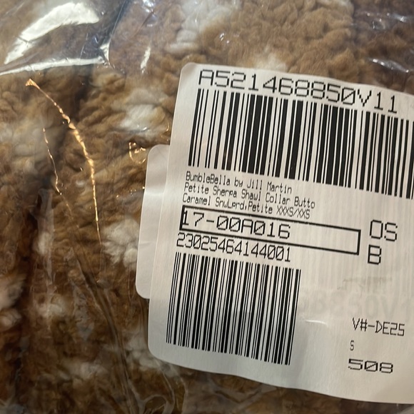 NWOT BUMBLEBELLA by JILL MARTIN P Sherpa Shawl Collar Button Caramel P XXXS/XXS - Picture 2 of 2